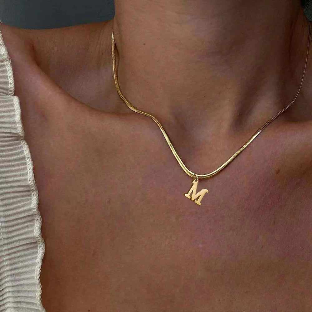 Gold Initial Letter Pendant Necklace