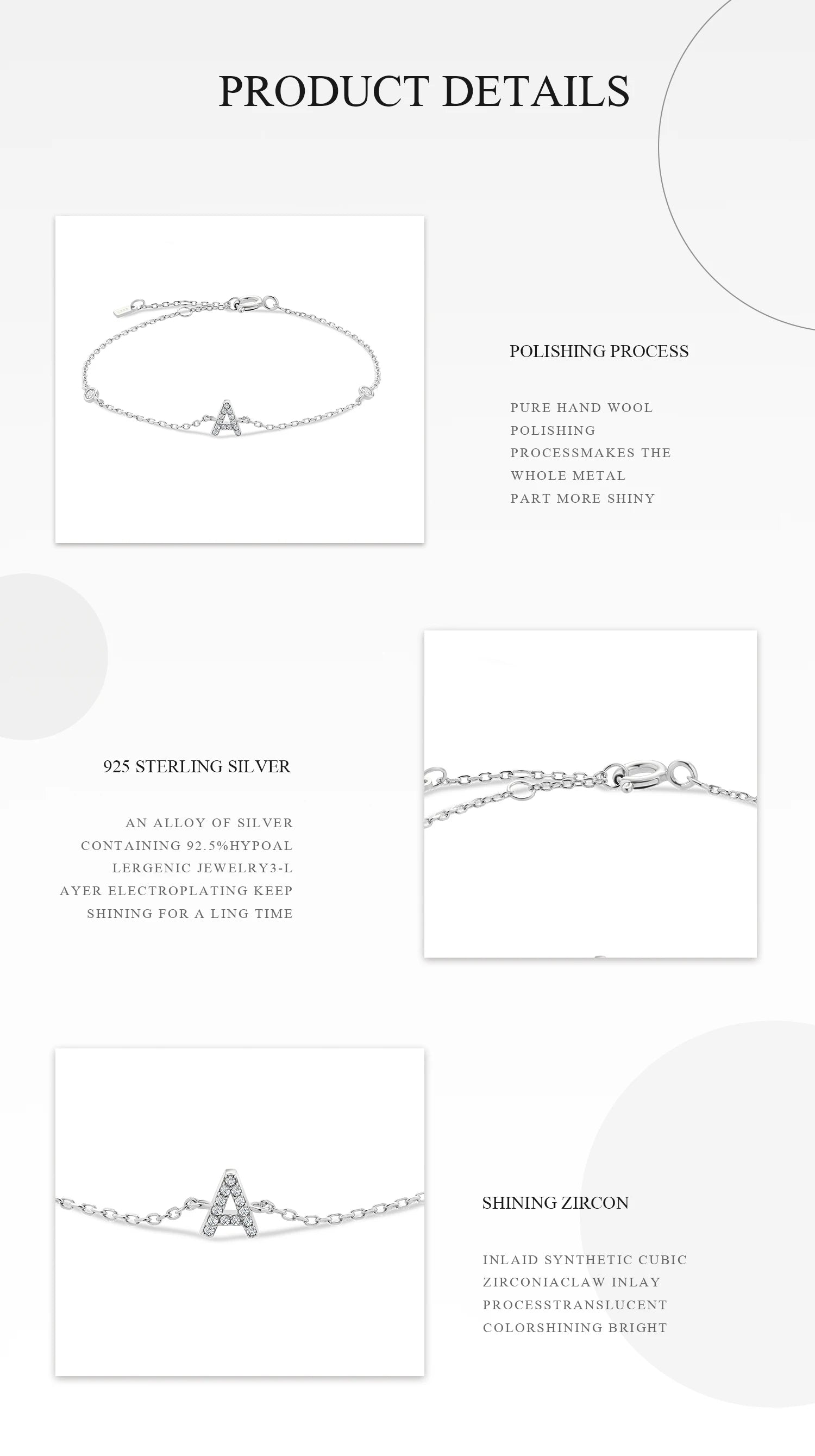 Alphabet CZ Name Bracelet 925 Silver