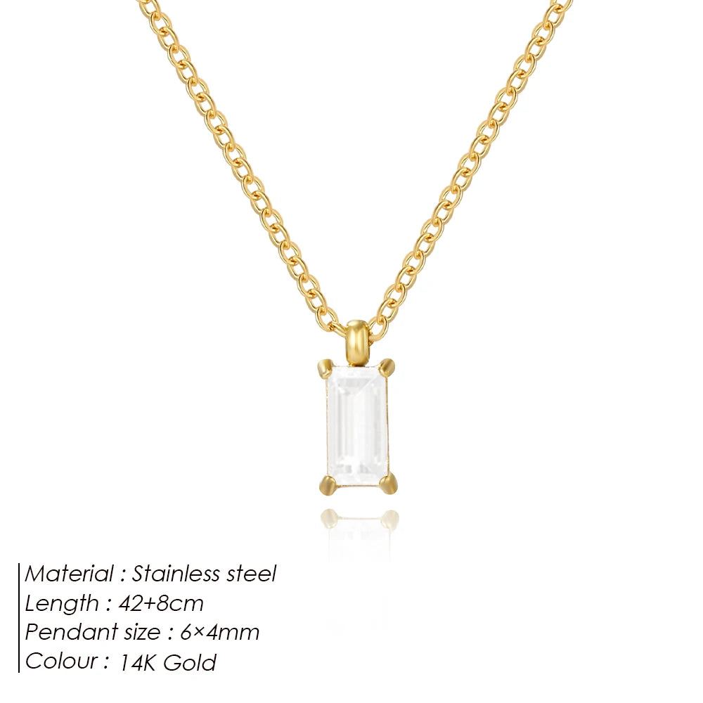 Rectangular Zircon Silver Pendant Necklace