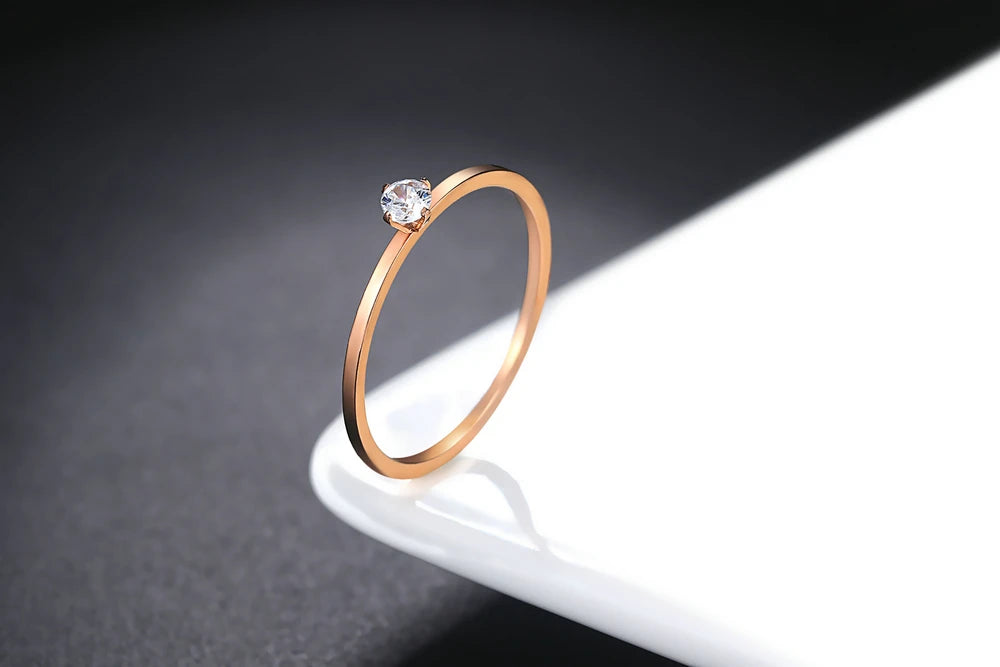 Simple 4-Claw CZ Rose Gold Ring