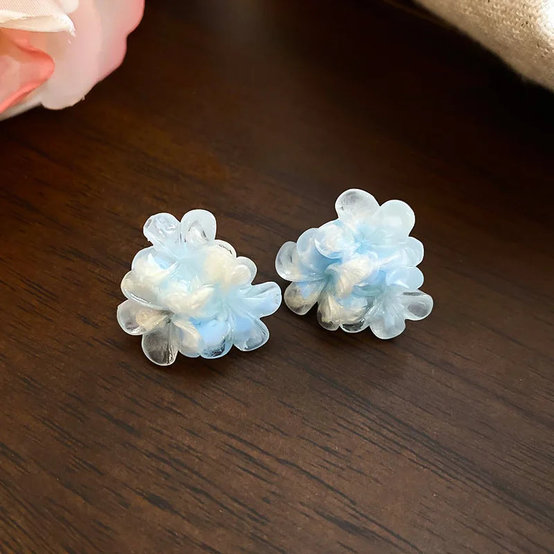 Pink Flower Resin Stud Earrings