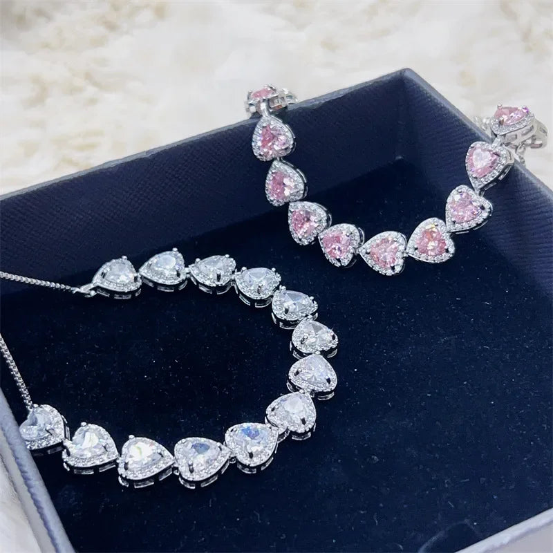 Pink & White Heart CZ Silver Bracelet