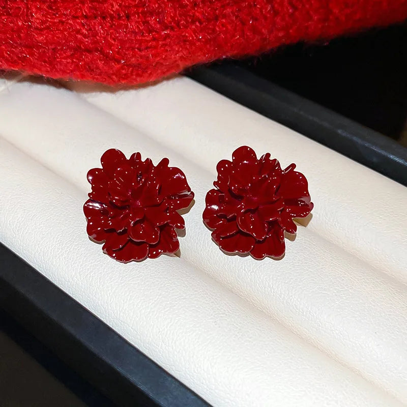 Pink Flower Resin Stud Earrings