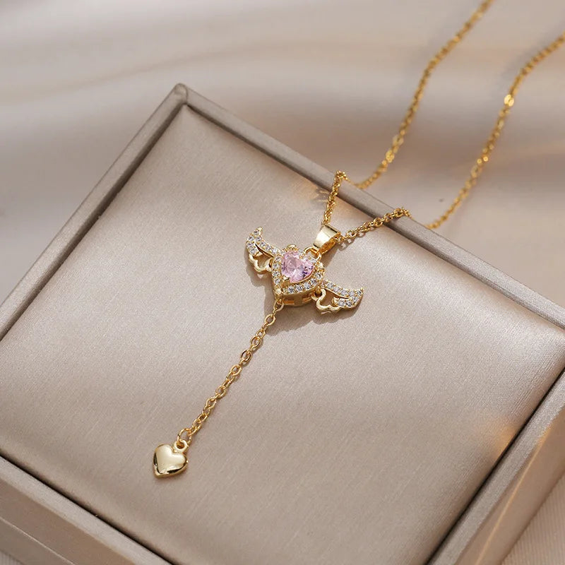 Gold Cupid Wings Pendant Necklace