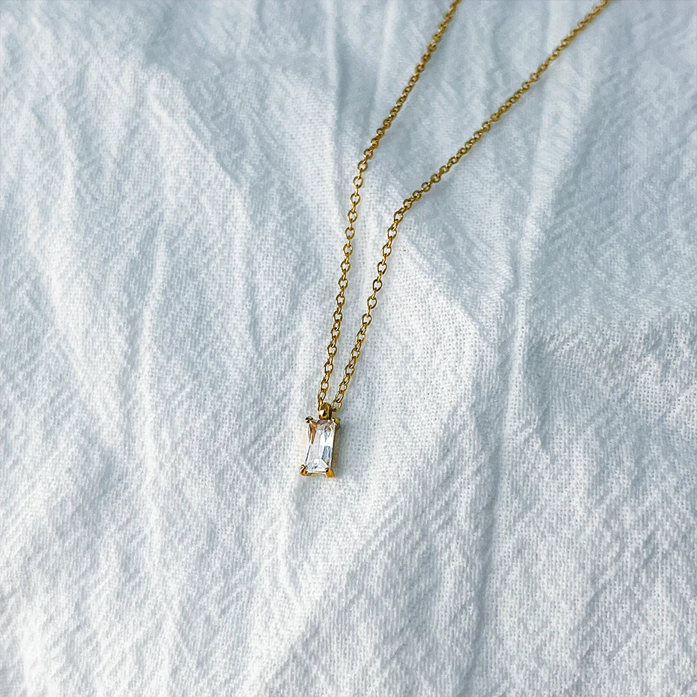 Rectangular Zircon Gold Pendant Necklace