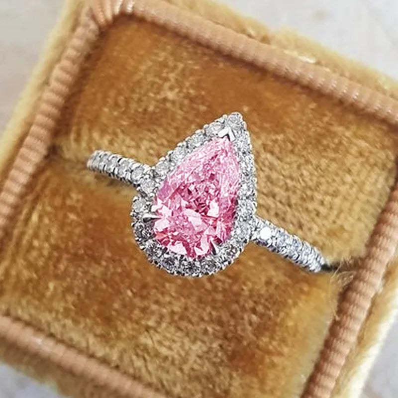 Pink Crystal Teardrop Zircon Ring