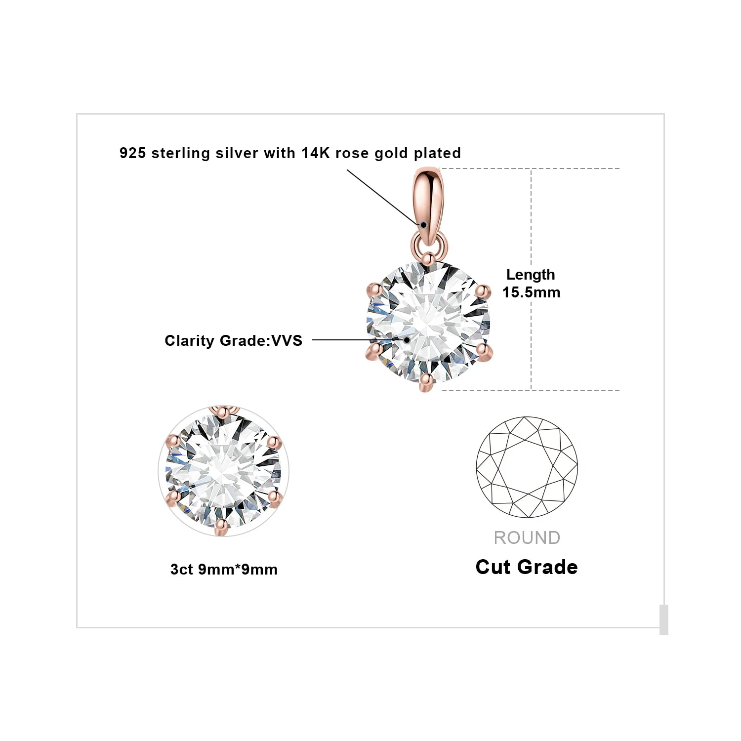 Moissanite Round D Color 925 Silver Pendant