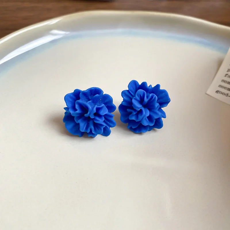 Pink Flower Resin Stud Earrings