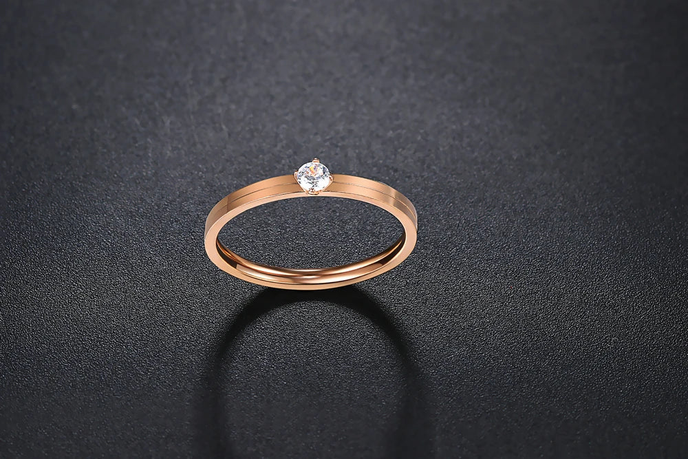 Simple 4-Claw CZ Rose Gold Ring