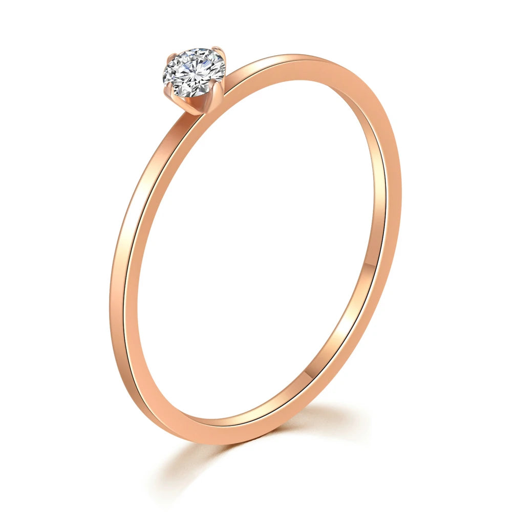 Simple 4-Claw CZ Rose Gold Ring