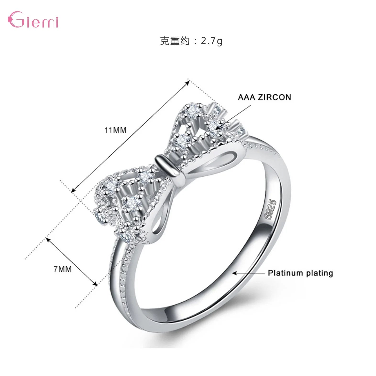 Sterling Silver Bowknot CZ Ring