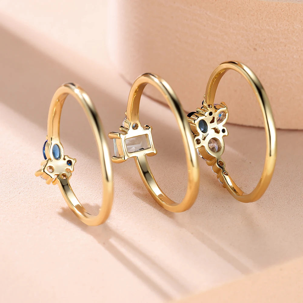 Luxury Triple Zircon Rose Gold Ring Set