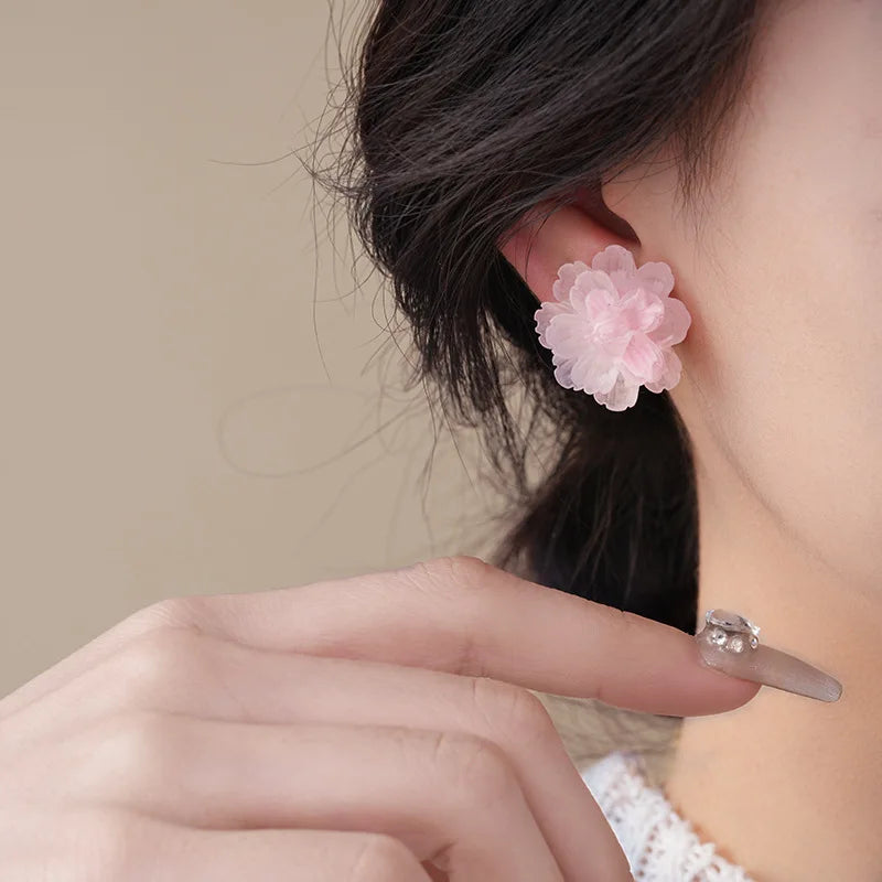 Pink Flower Resin Stud Earrings