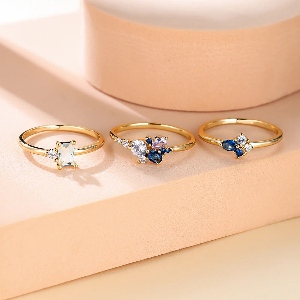 Luxury Triple Zircon Rose Gold Ring Set