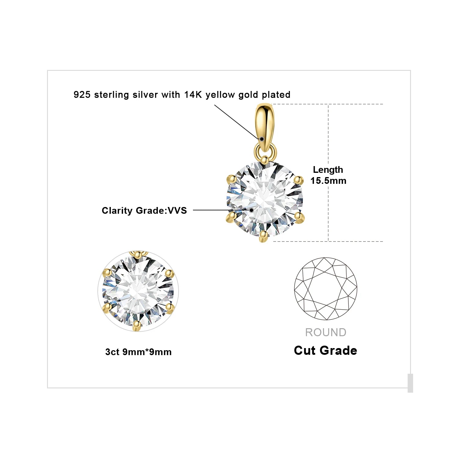 Moissanite Round D Color 925 Silver Pendant