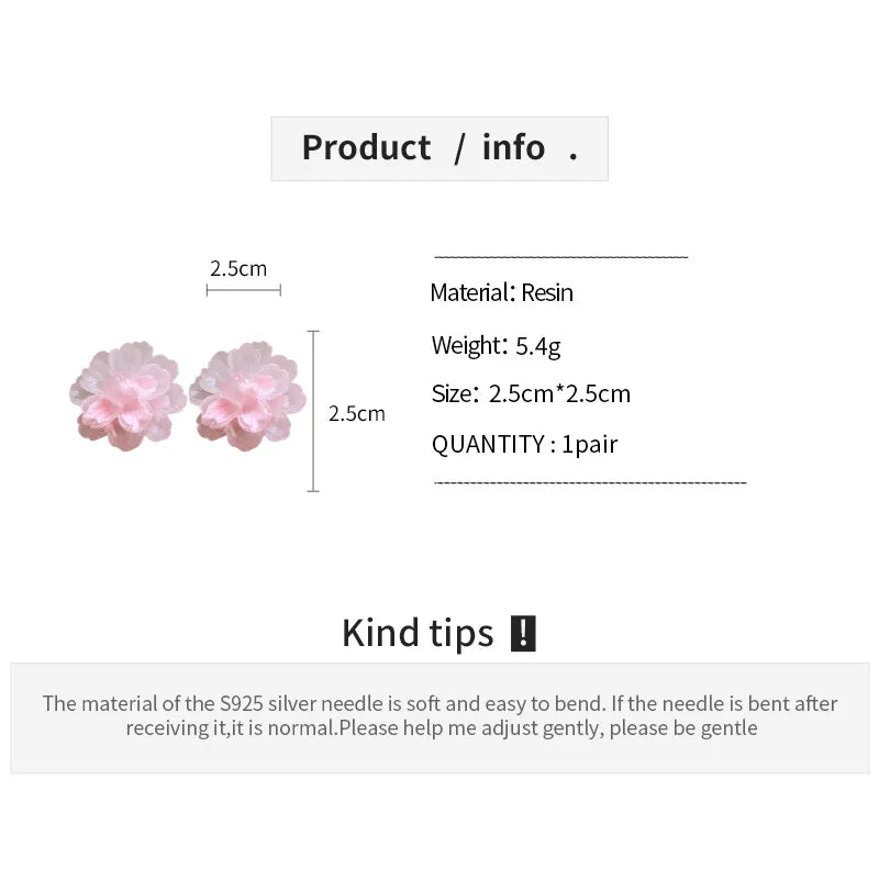 Pink Flower Resin Stud Earrings