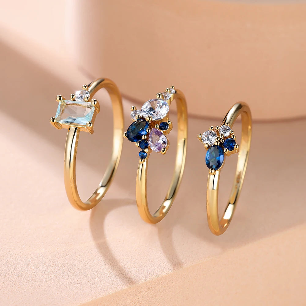 Luxury Triple Zircon Rose Gold Ring Set