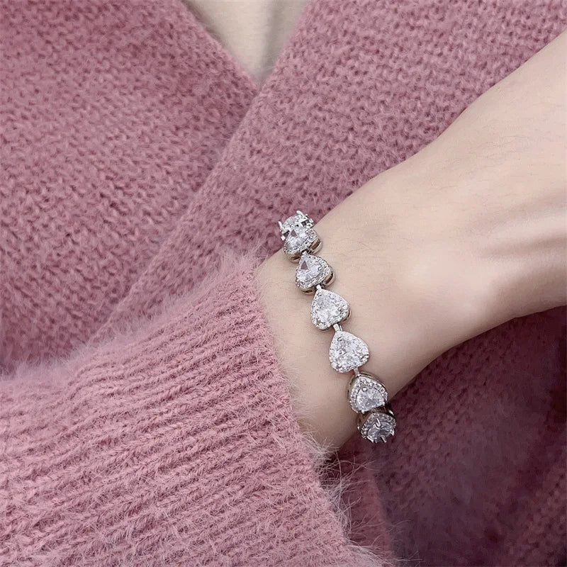 Pink & White Heart CZ Silver Bracelet